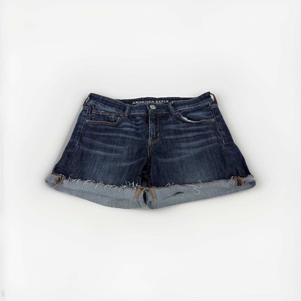 American Eagle Outfitters Women's Blue Denim Cuffed Shorts Size 10 5-Pocket P83